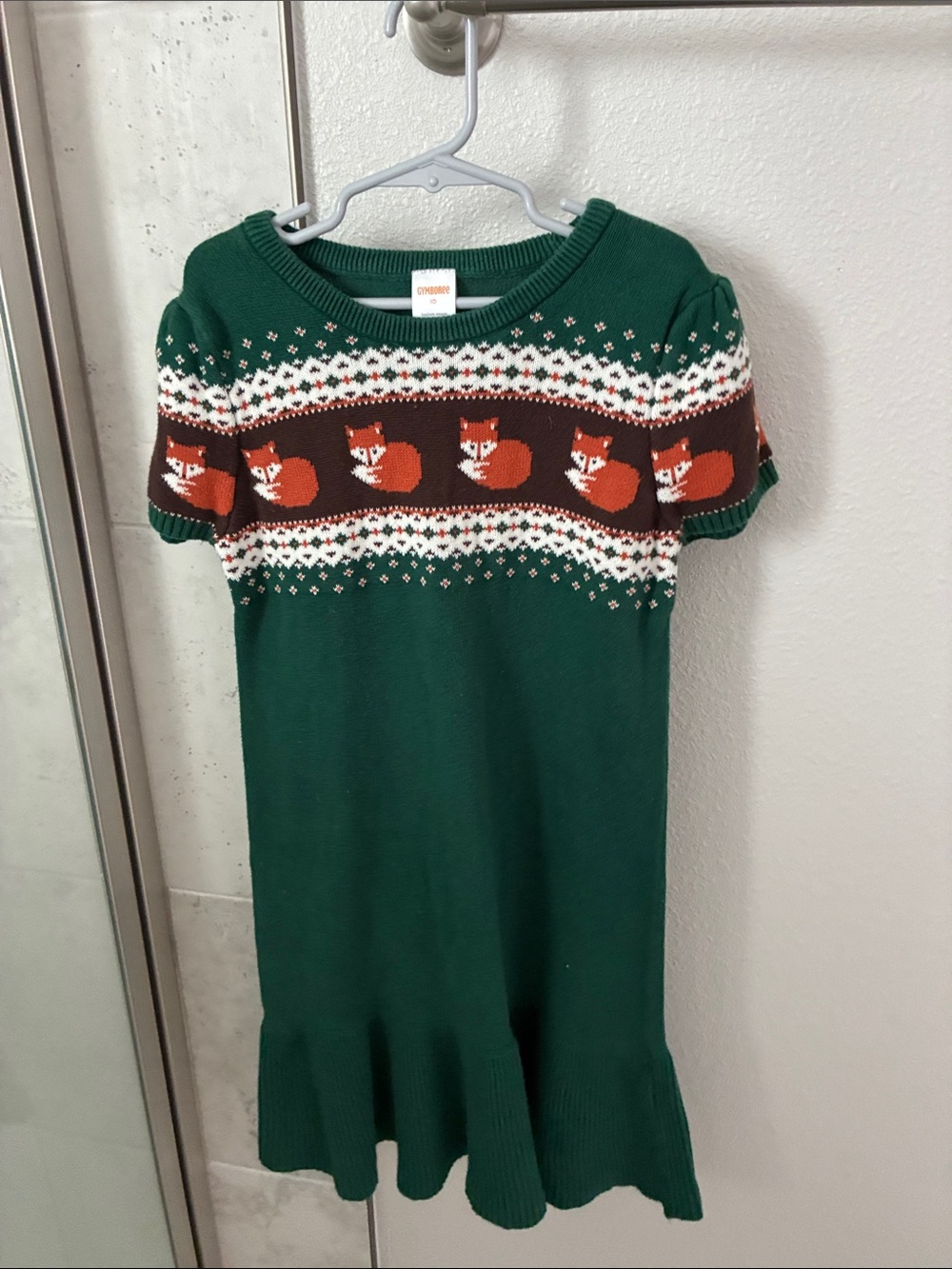 Gymboree Green Knit Dress with Fox Band